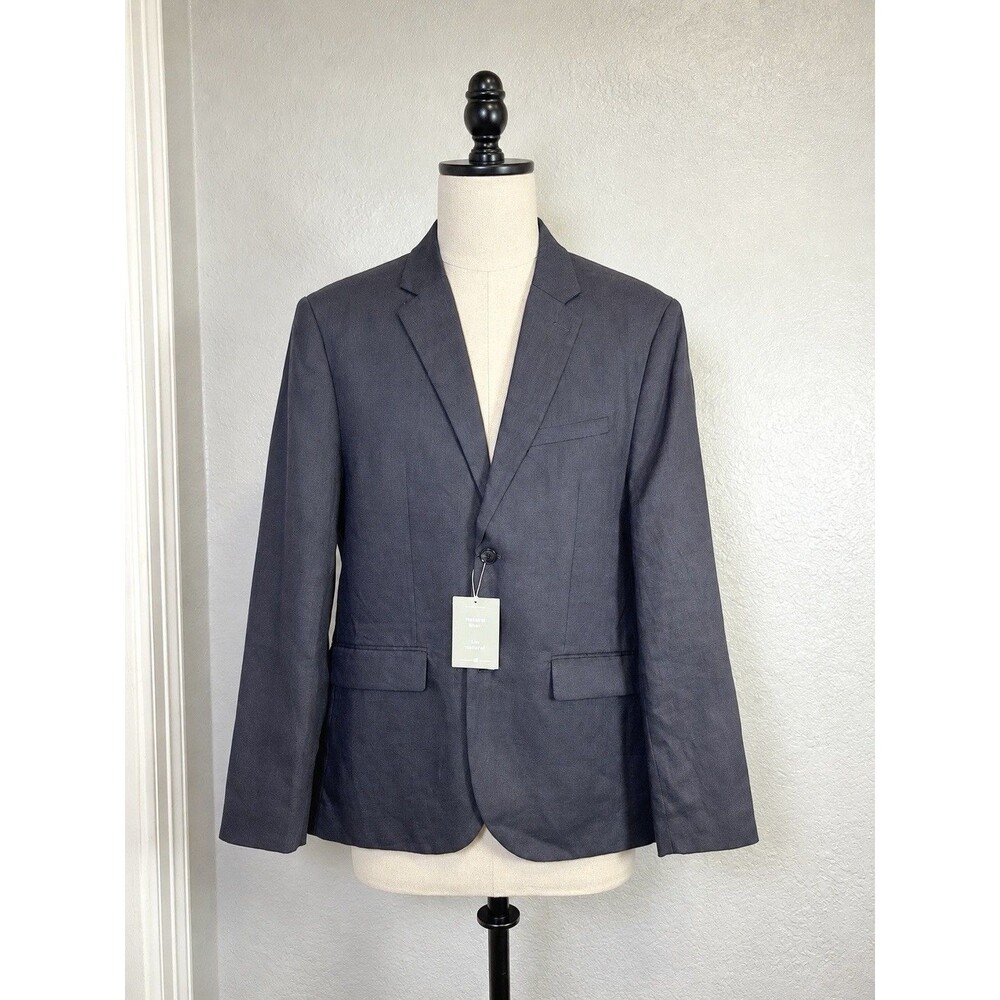 H&M Premium Slim Fit 100% Linen Blazer Jacket Dark Navy 44R EUR 54 NWT Preppy